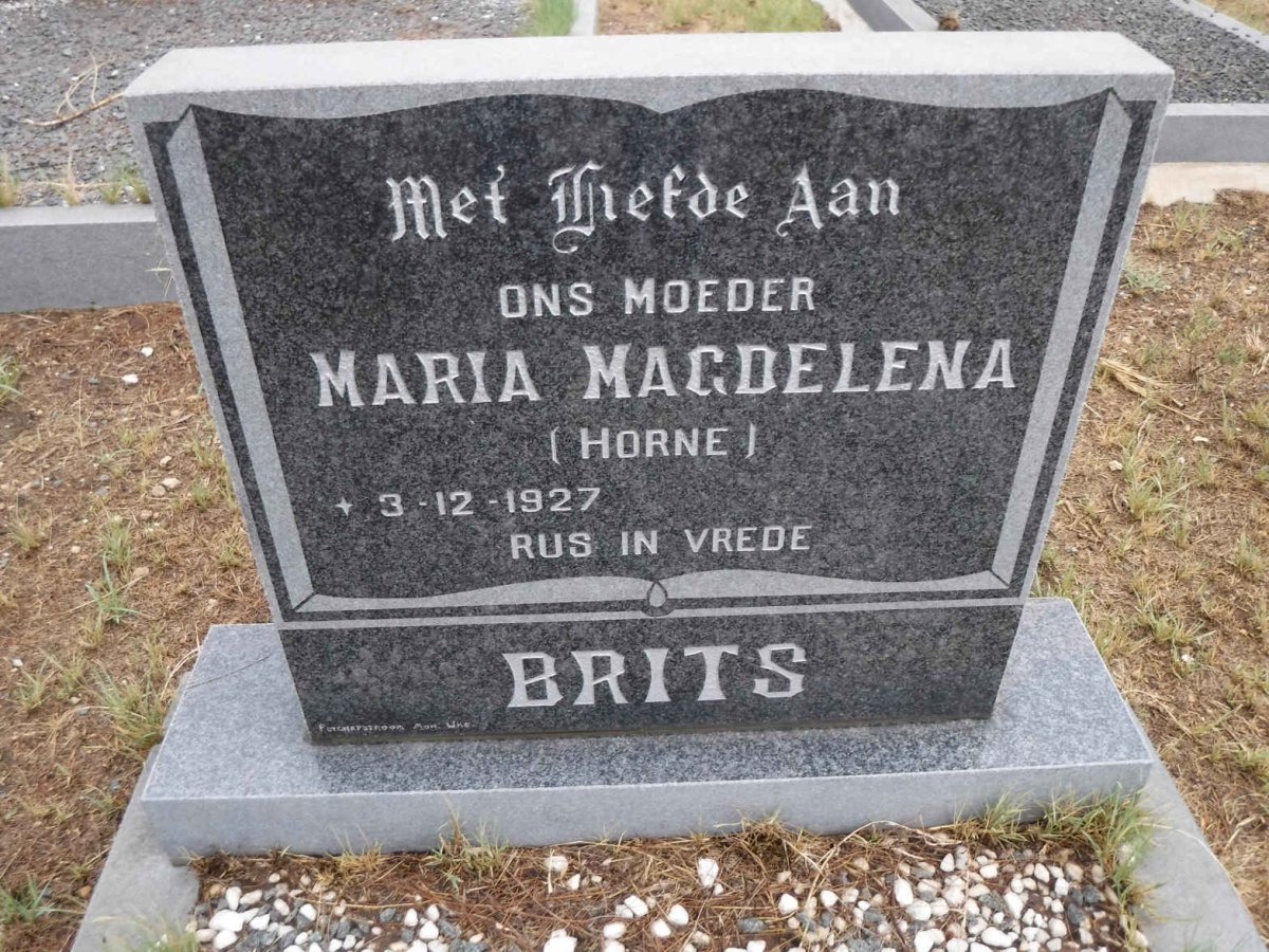 BRITS Maria Magdelena nee HORNE 1927-