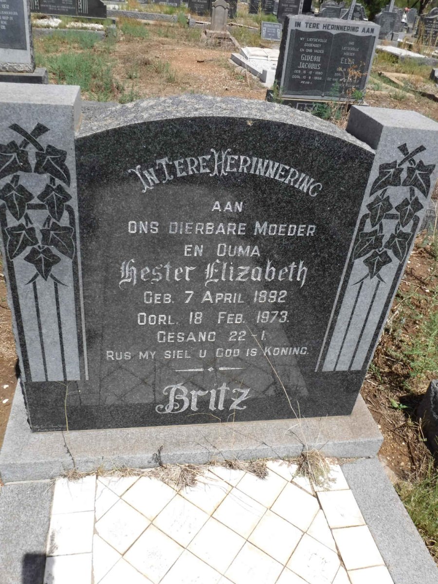 BRITZ Hester Elizabeth 1892-1973