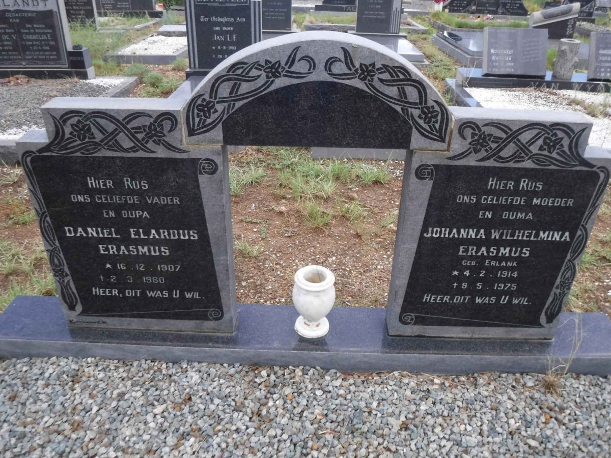 ERASMUS Daniel Elardus 1907-1980 &amp; Johanna Wilhelmina ERLANK 1914-1975