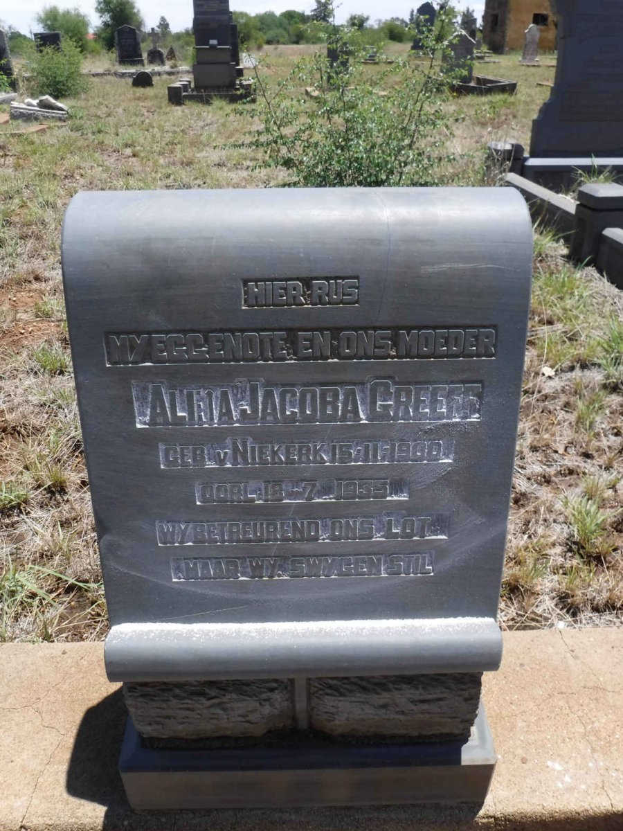 GREEFF Aleia Jacoba nee VAN NIEKERK 1900-1935