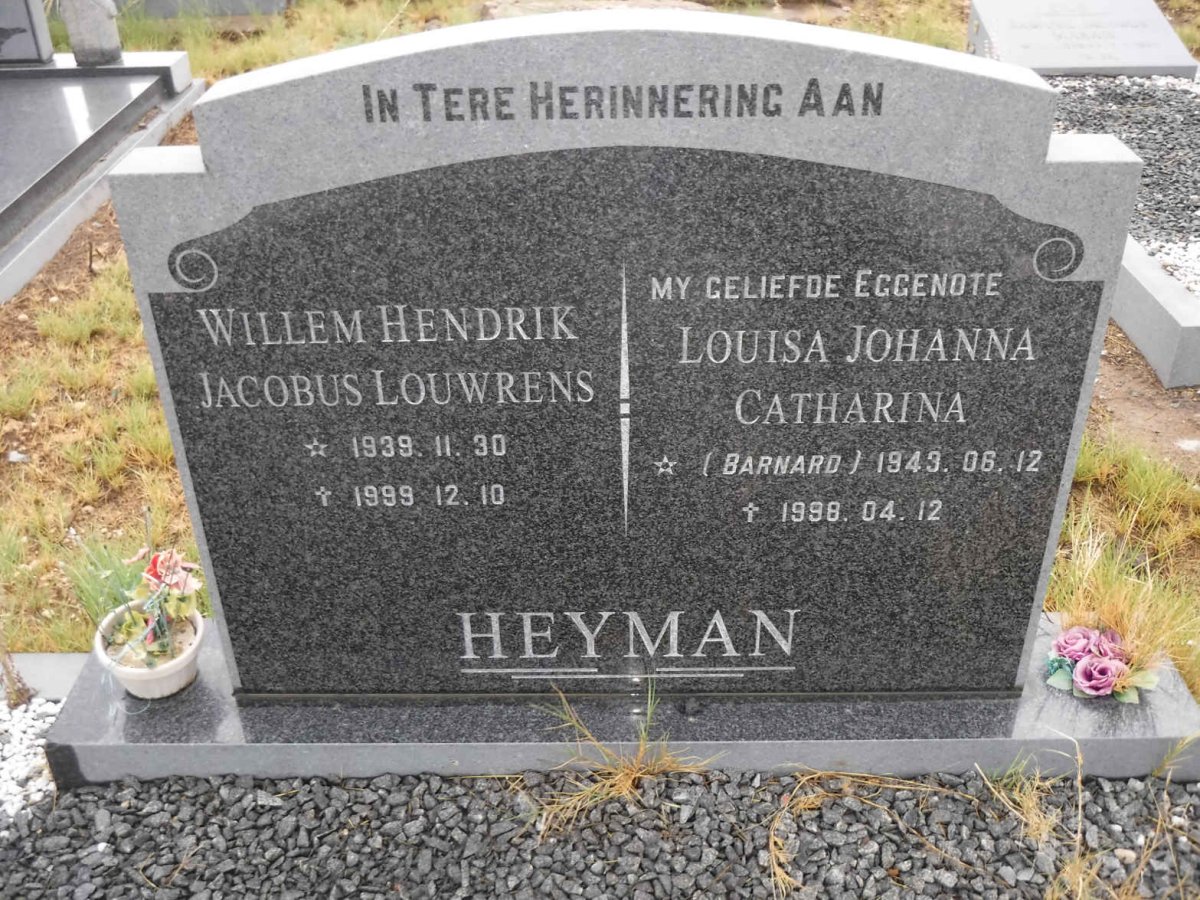 HEYMAN Willem Hendrik Jacobus Louwrens 1939-1999 &amp; Louisa Johanna Catharina BARNARD 1943-1998