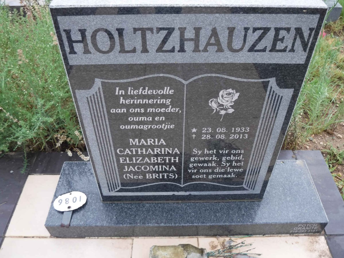 HOLTZHAUZEN Maria Catharina Elizabeth Jacomia nee BRITS 1933-2013