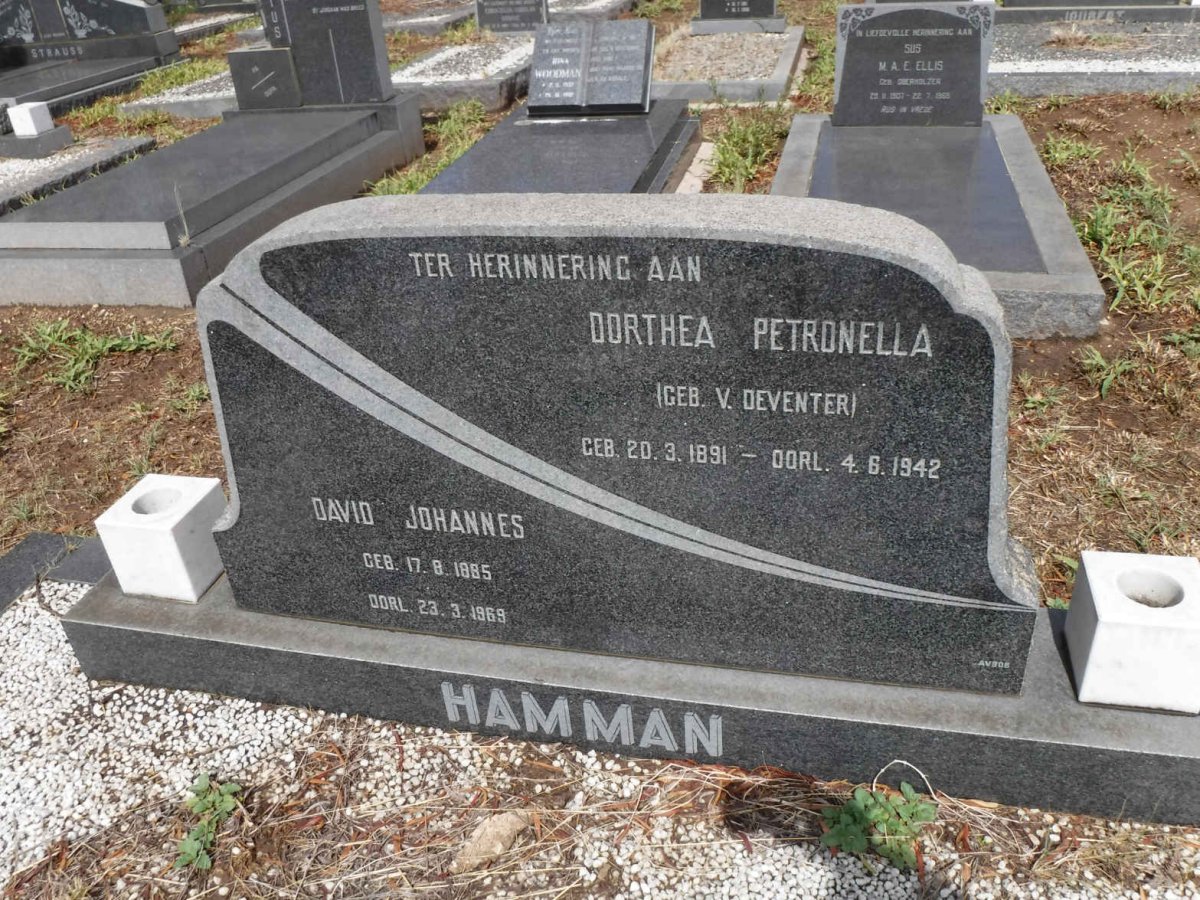 HAMMAN David Johannes 1885-1969 &amp; Dorthea Petronella V. DEVENTER 1891-1942