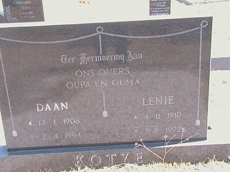 KOTZE Daan 1906-1994 &amp; Lenie 1910-1992