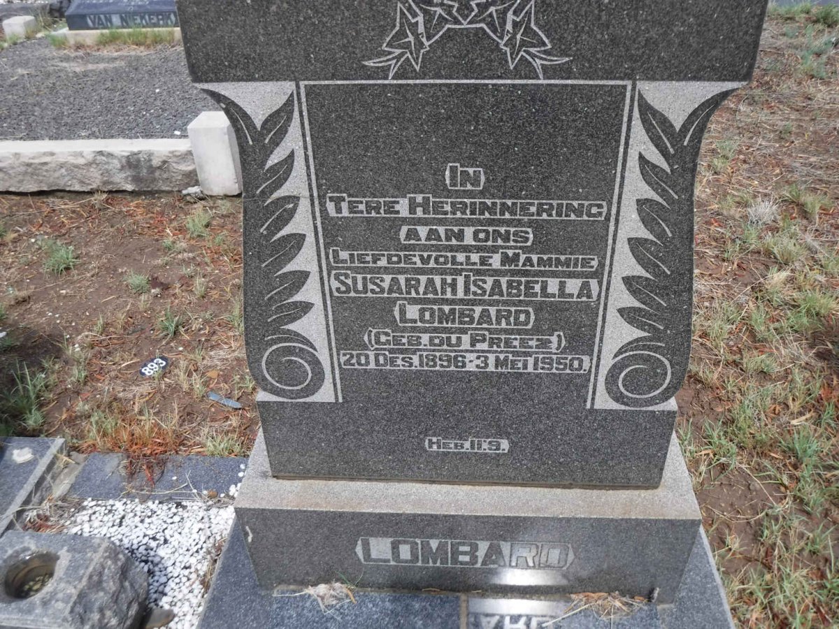 LOMBARD Susarah Isabella nee DU PREEZ 1896-1950