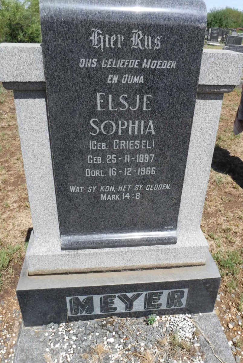 MEYER Elsje Sophia nee GRIESEL 1897-1966