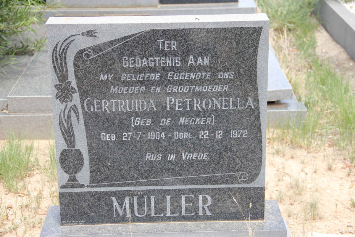 MÜLLER Gertruida Petronella nee DE NECKER 1904-1972