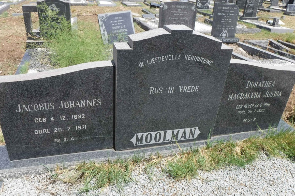 MOOLMAN Jacobus Johannes 1882-1971 &amp; Dorathea Magdalena Josina 1881-1960