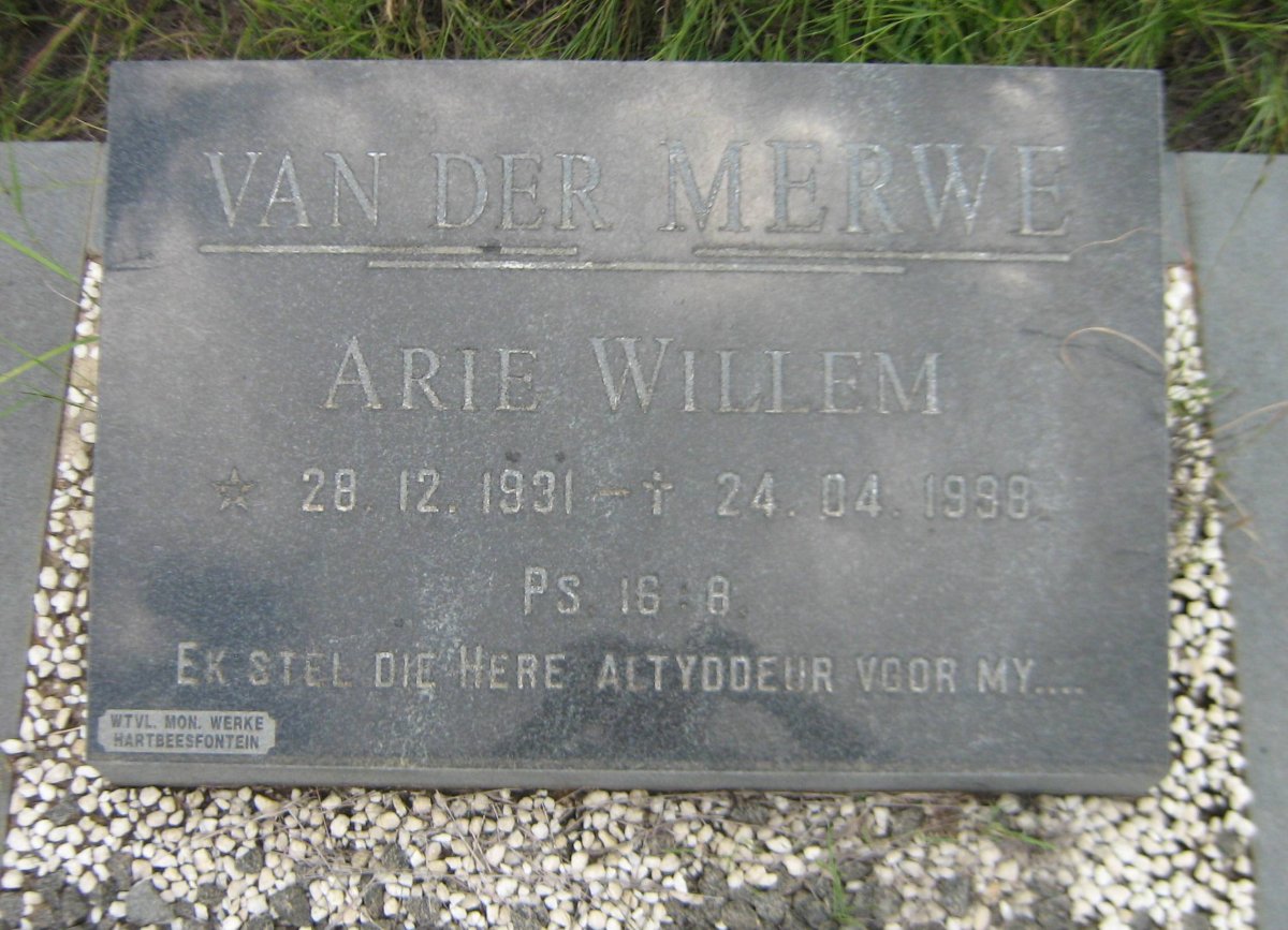 MERWE Arie Willem, van der 1931-1998