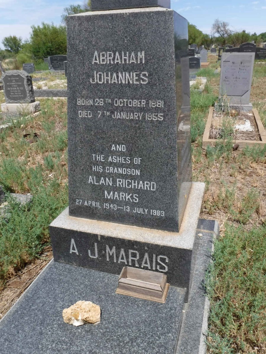 MARAIS Abraham Johannes 1881-1955 :: MARKS Alan Richard 1943-1983 :: MARKS Kathleen Rohan born MARAIS 1915-2003
