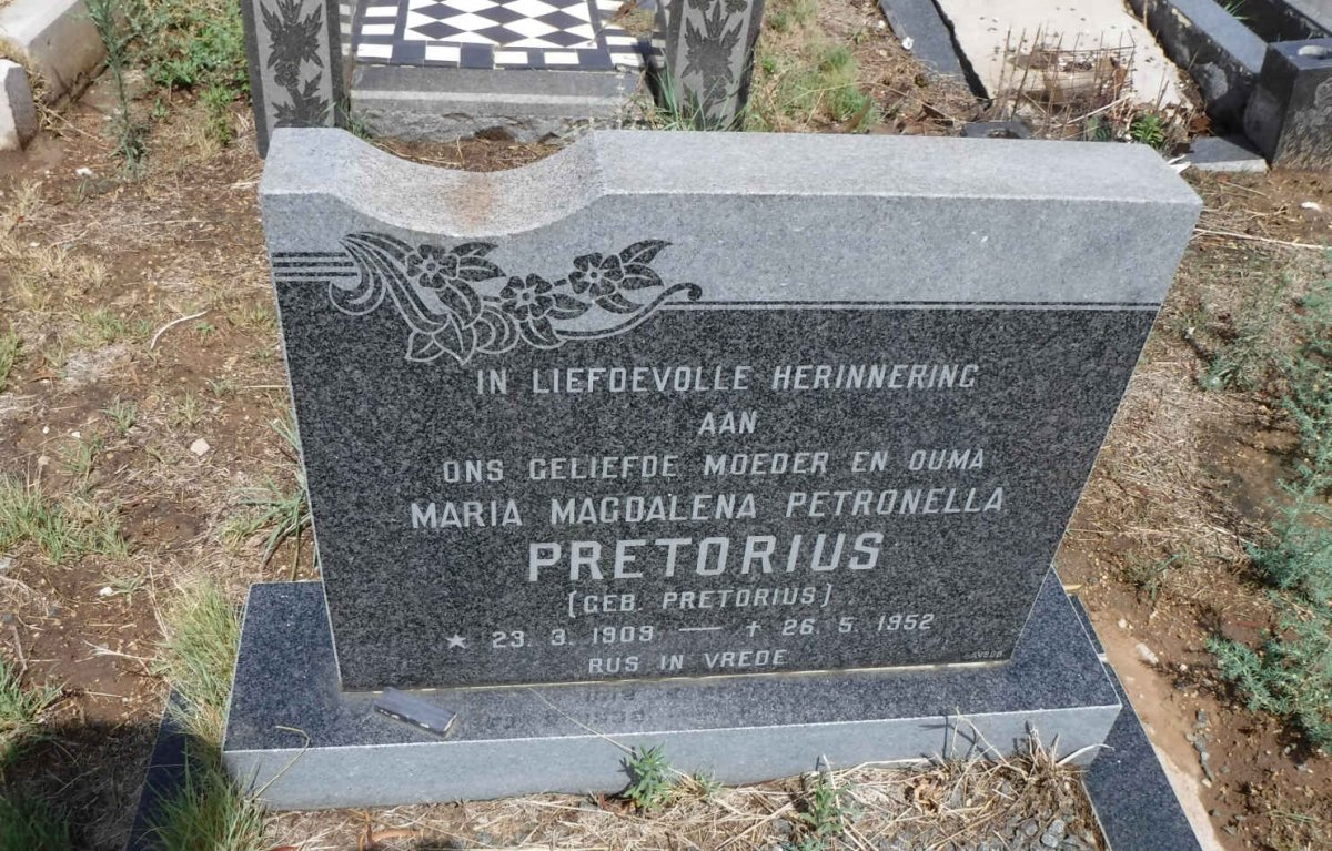 PRETORIUS Maria Magdalena Petronella nee PRETORIUS 1909-1952