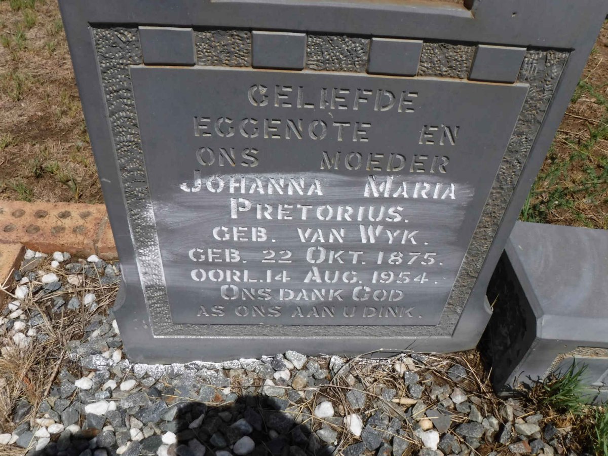 PRETORIUS Johanna Maria nee VAN WYK 1875-1954