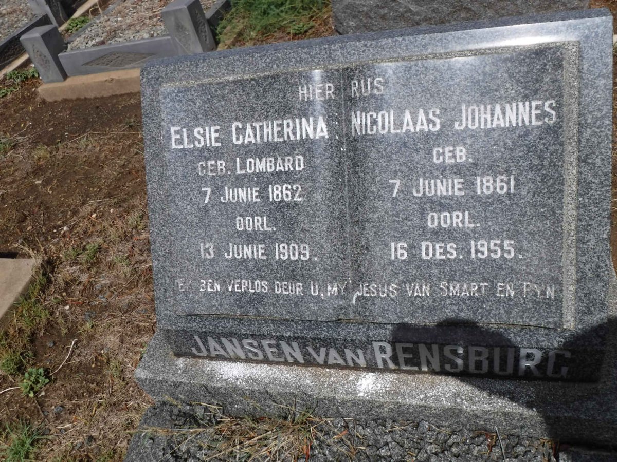 RENSBURG Nicolaas Johannes, Jansen van 1861-1955 &amp; Elsie Catherina LOMBARD 1862-1909