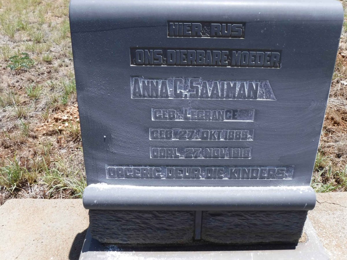 SAAIMAN Anna C. nee LE GRANGE 1885-1918