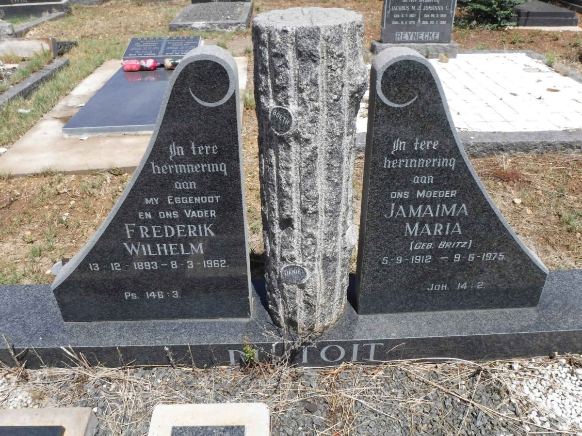 TOIT Frederik Wilhelm, du 1893-1962 &amp; Jamaima Maria BRITZ 1912-1975