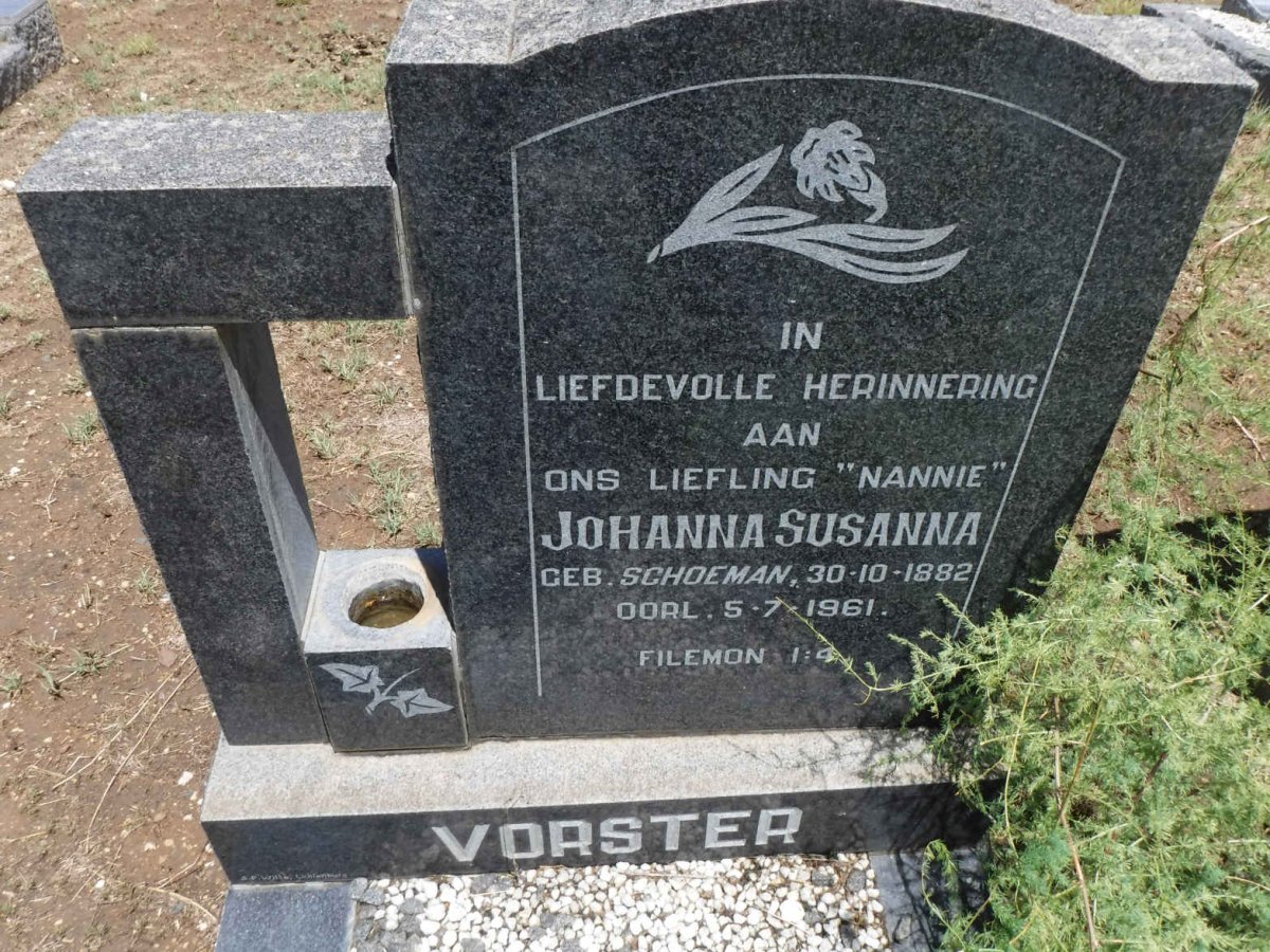 VORSTER Johanna Susanna nee SCHOEMAN 1882-1961