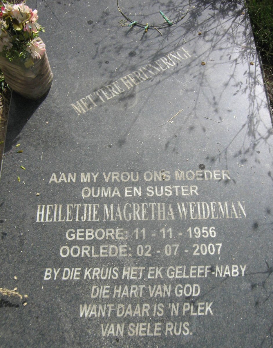 WEIDEMAN Heiletjie Magretha 1956-2007