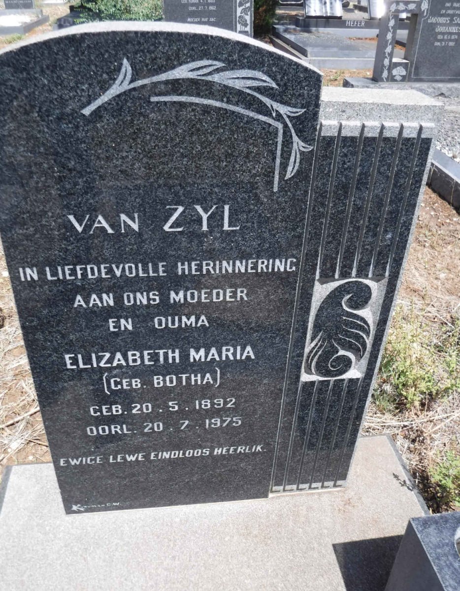ZYL Elizabeth Maria, van nee BOTHA 1892-1975