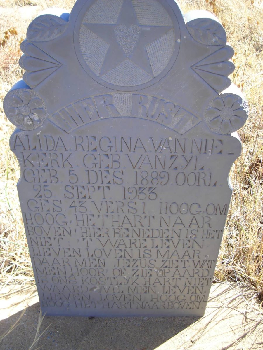 NIEKERK Alida Regina, van nee VAN ZYL 1889-1933