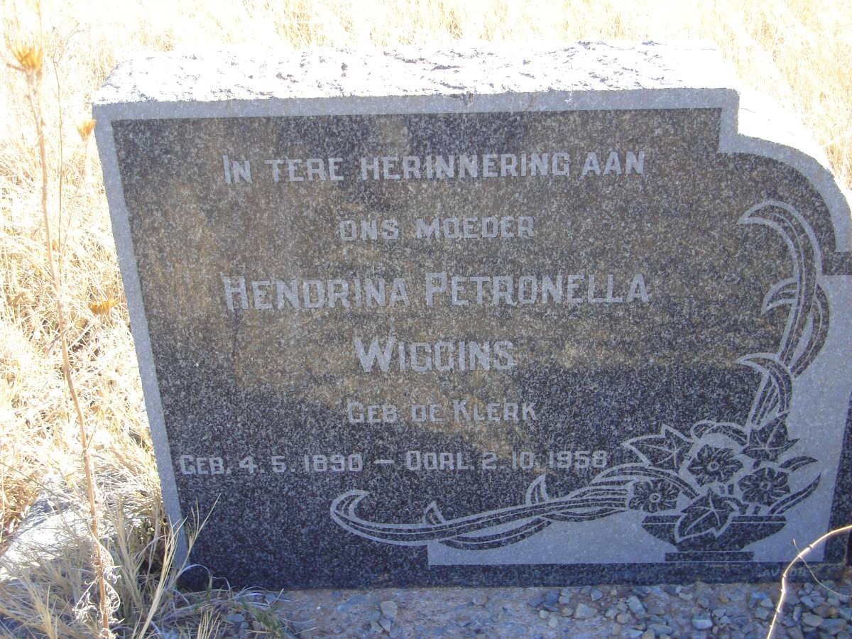 WIGGINS Hendrina Petronella nee DE KLERK 1890-1958