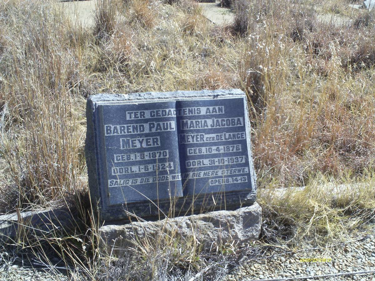 MEYER Barend Paul 1870-1924 &amp; Maria Jacoba DE LANGE 1876-1937