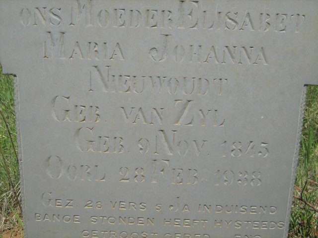 NIEUWOUDT Elisabet Maria Johanna nee VAN ZYL 1845-1938