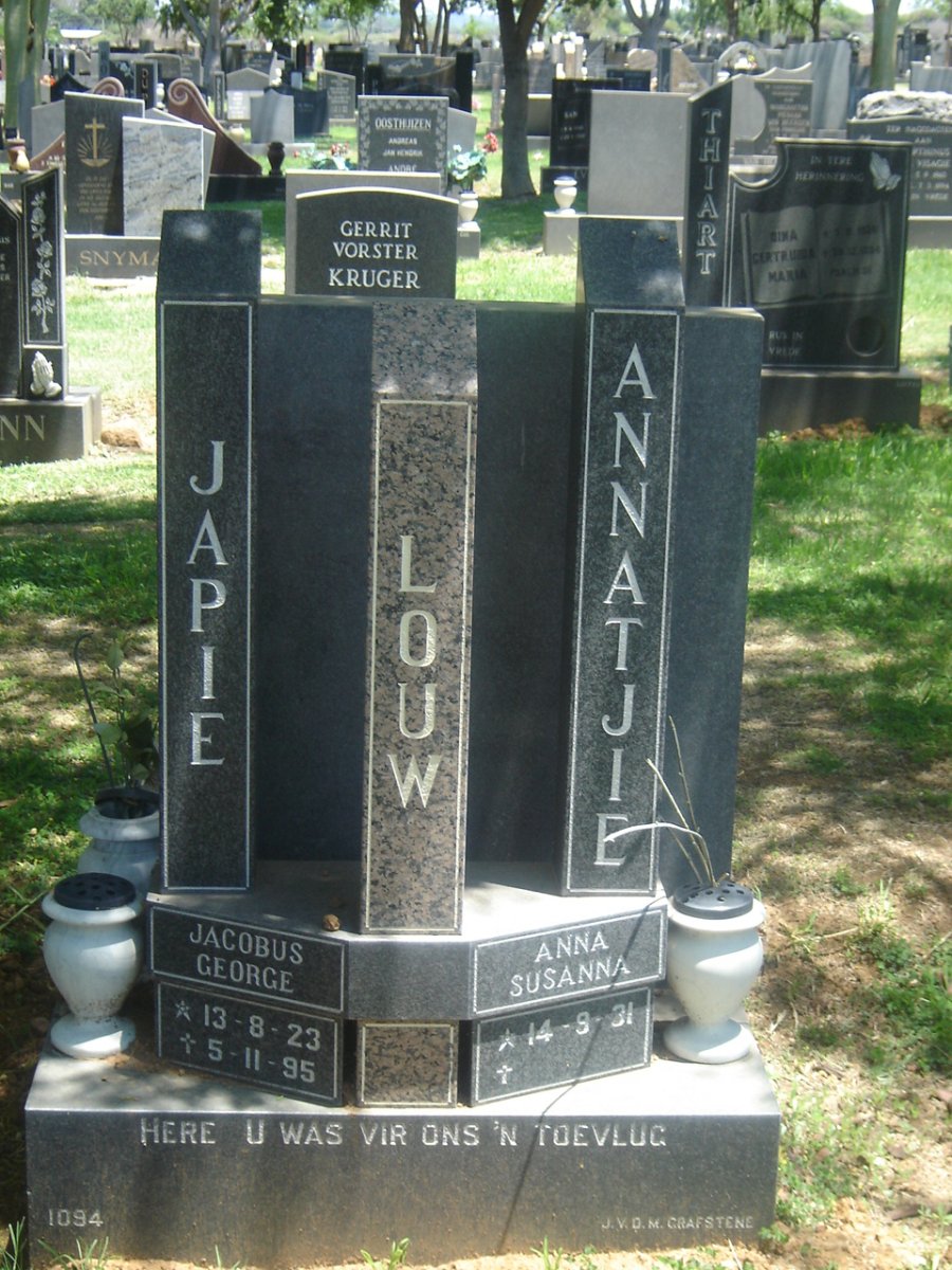 LOUW Jacobus George 1923-1995 &amp; Anna Susanna 1931-