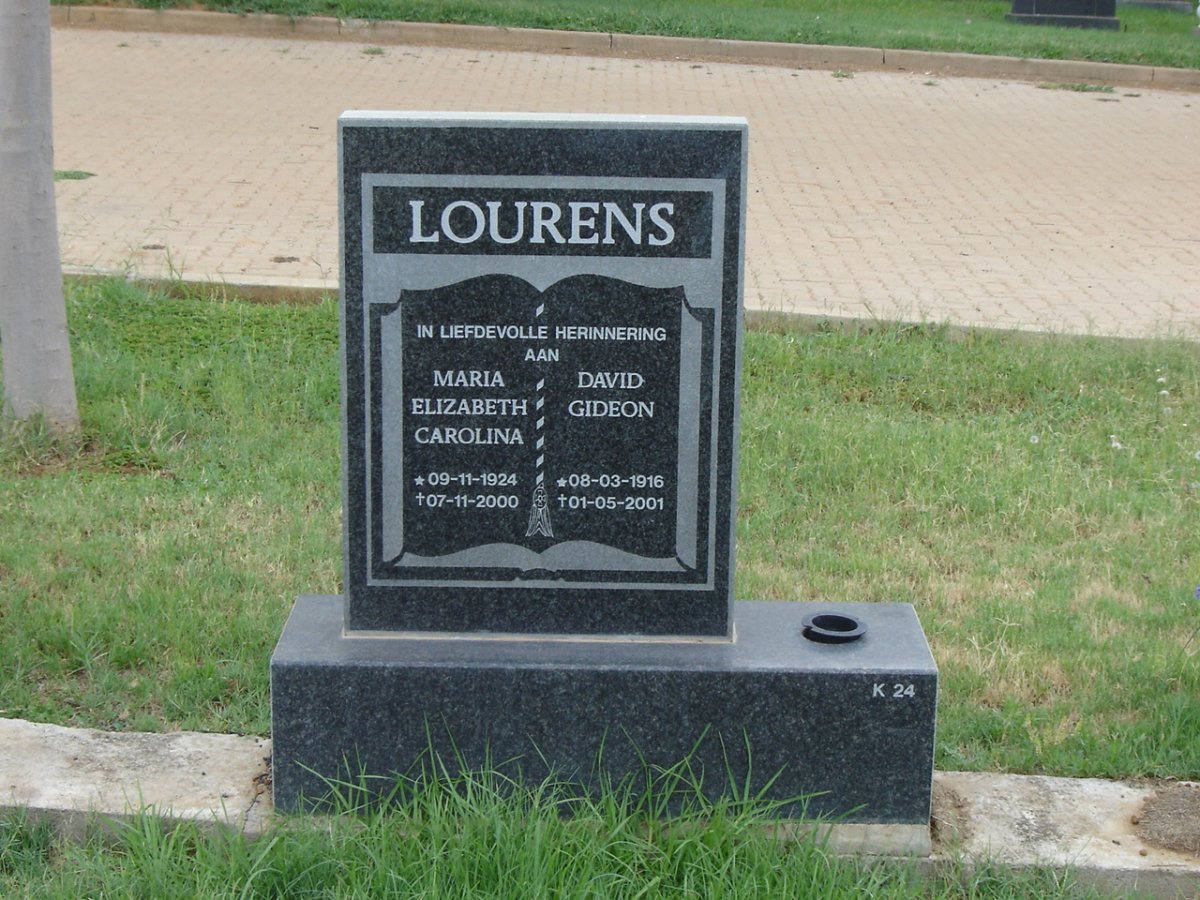 LOURENS David Gideon 1916-2001 &amp; Maria Elizabeth Carolina 1924-2000