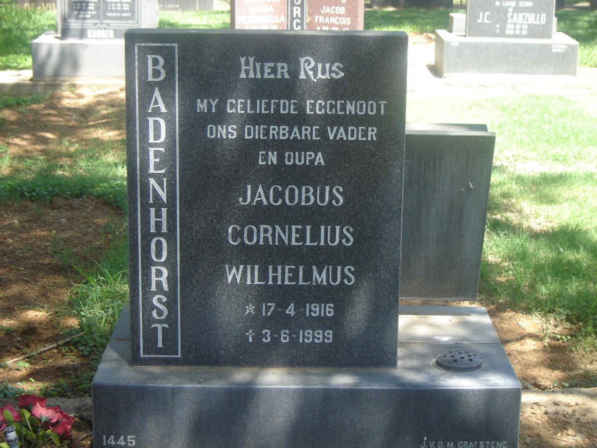 BADENHORST Jacobus Cornelius Wilhelmus 1916-1999