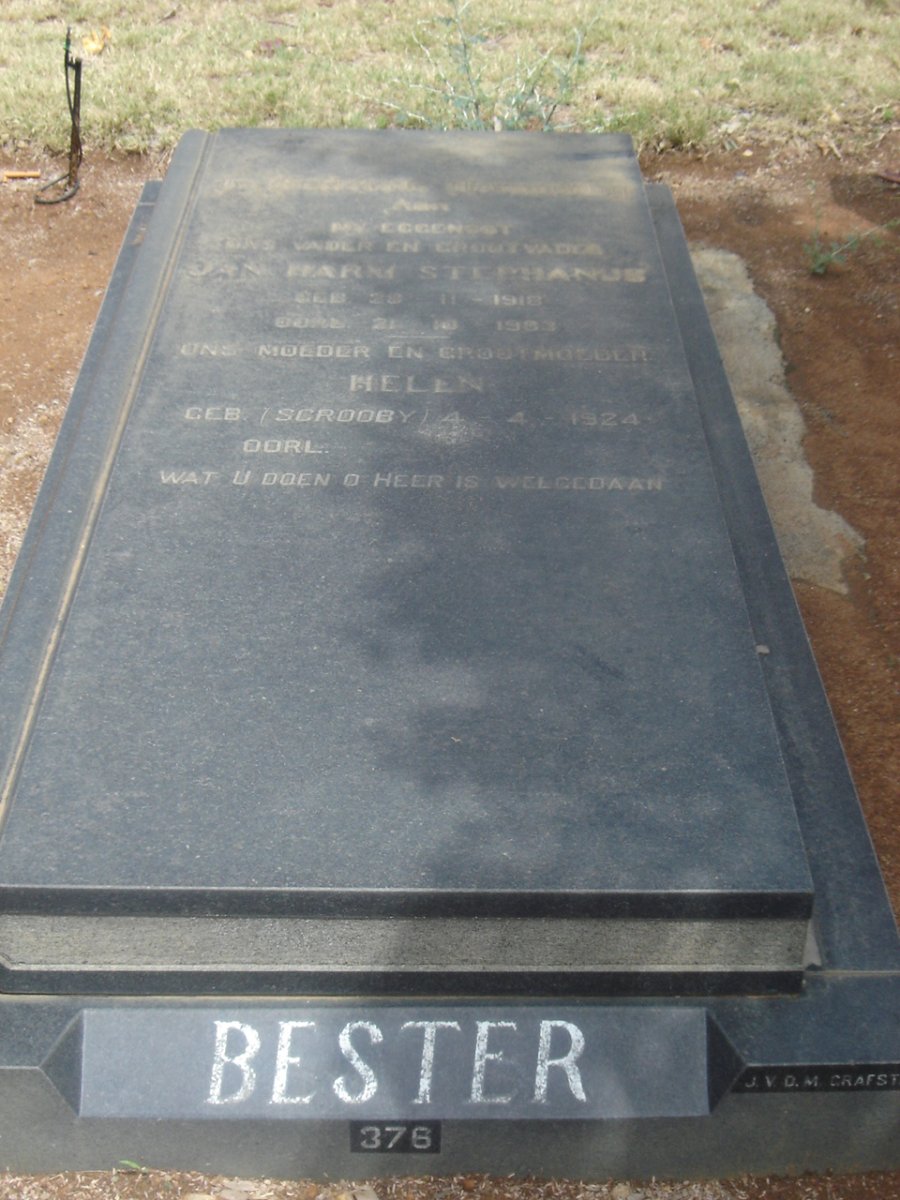 BESTER Jan Harm Stephanus 1910-1983 &amp; Helen SCROOBY 1924-