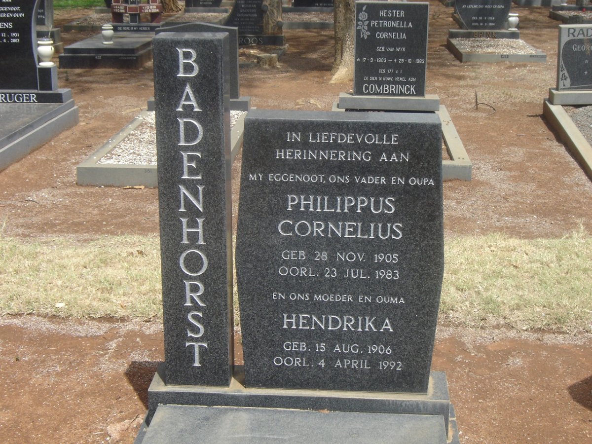 BADENHORST Philippus Cornelius 1905-1983 &amp; Hendrika 1906-1992