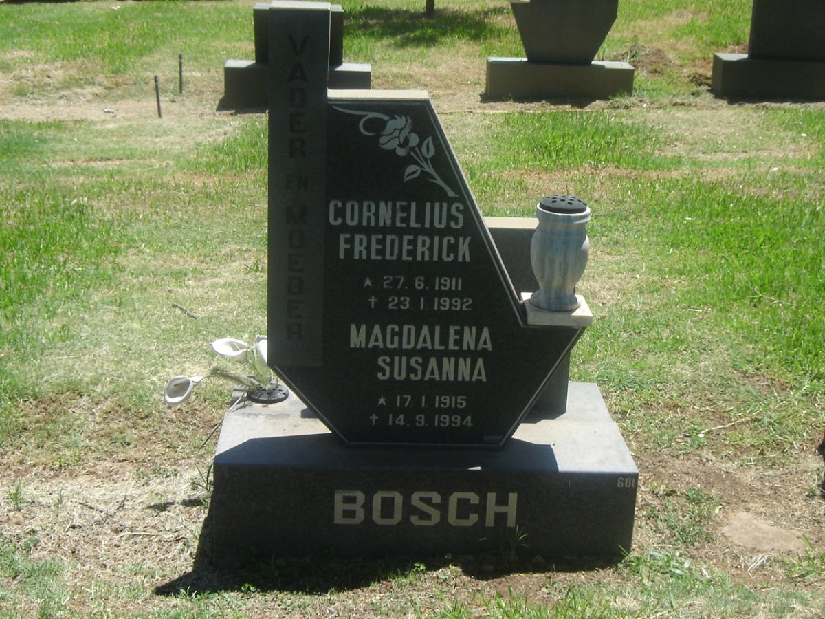 BOSCH Cornelius Frederick 1911-1992 &amp; Magdalena Susanna 1915-1994
