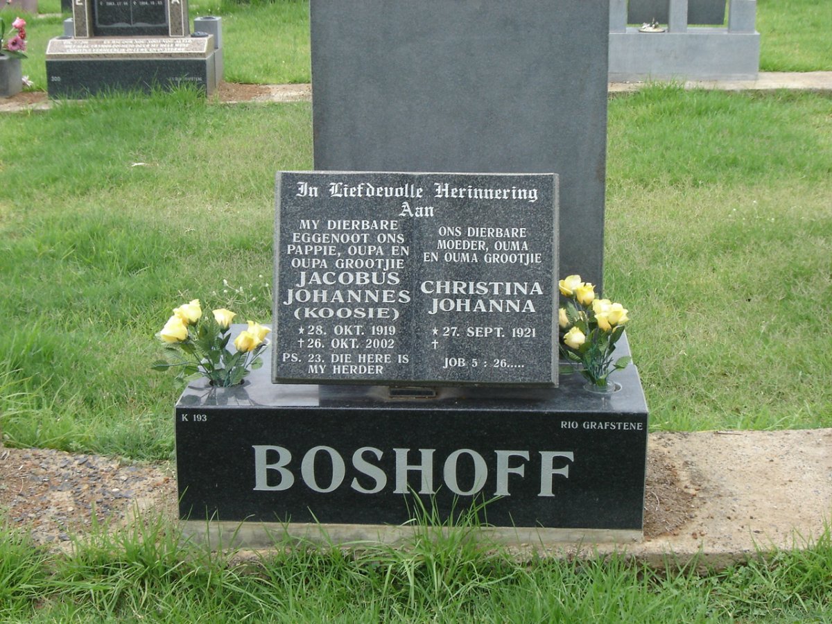 BOSHOFF Jacobus Johannes 1919-2002 &amp; Christina Johanna 1921-