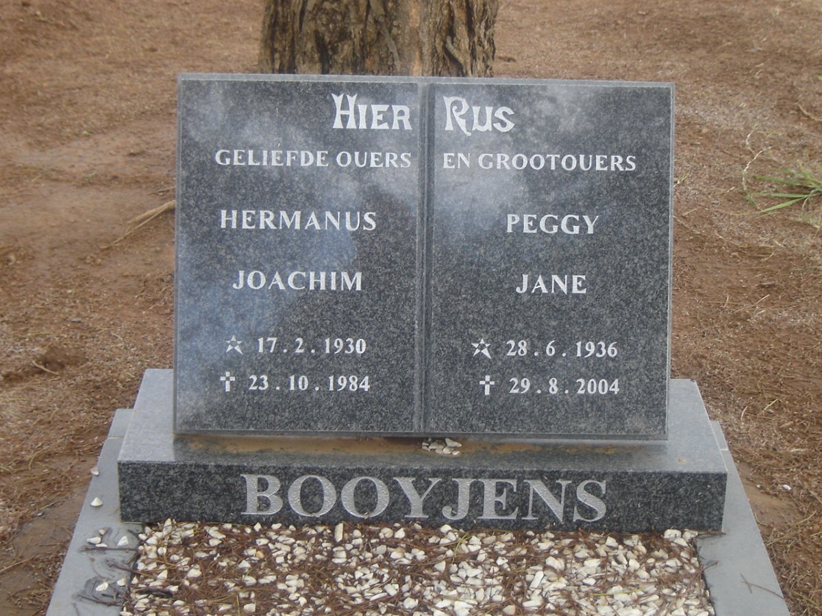 BOOYJENS Hermanus Joachim 1930-1984 &amp; Peggy Jane 1938-2004