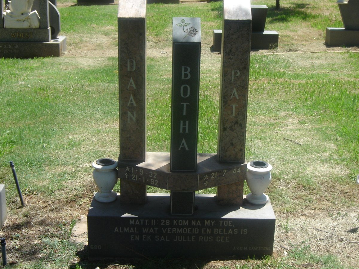 BOTHA Daan 1932-1992 &amp; Pat 1944-