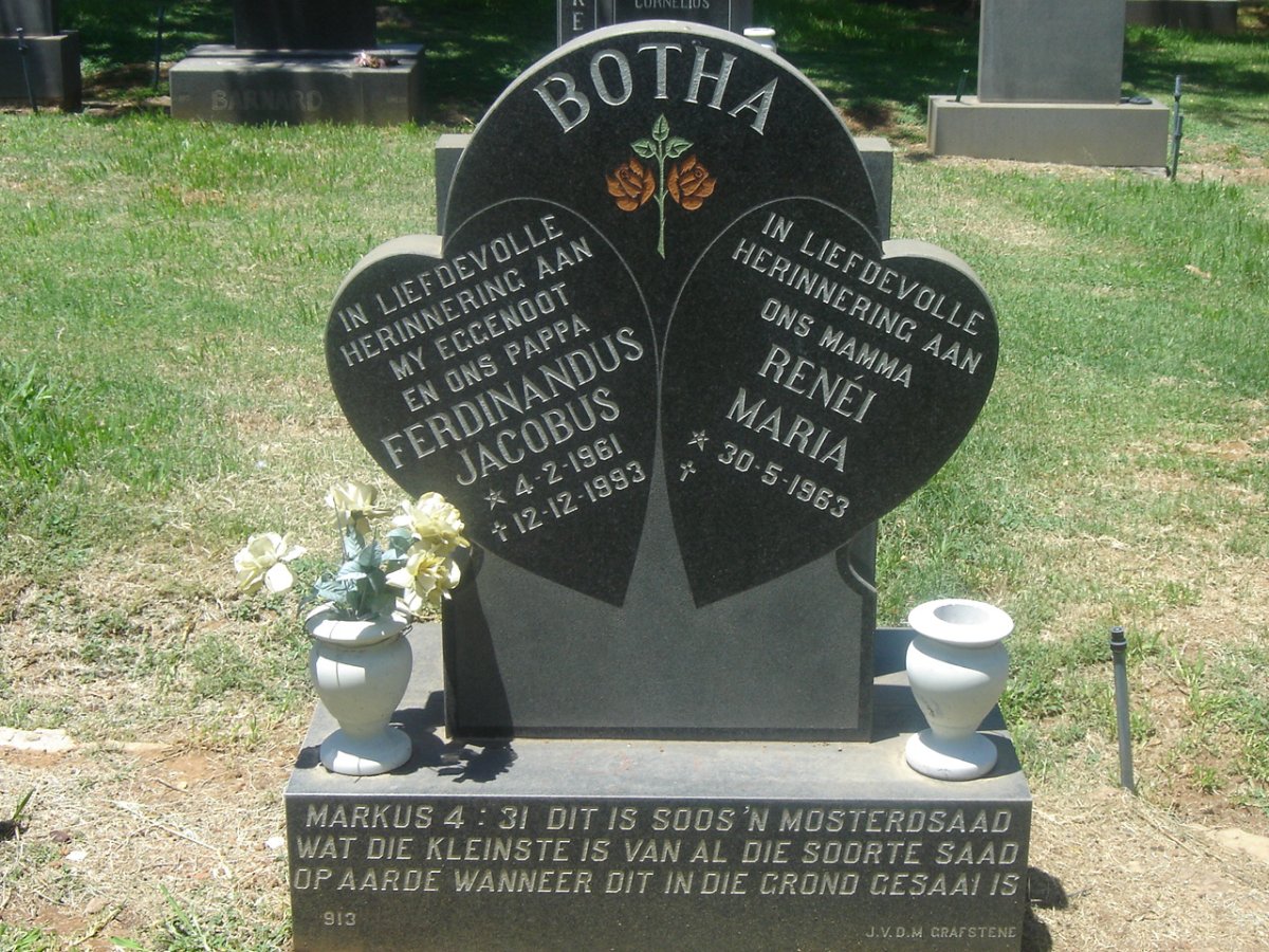 BOTHA Ferdinandus Jacobus 1961-1993 &amp; Renei Maria 1963-