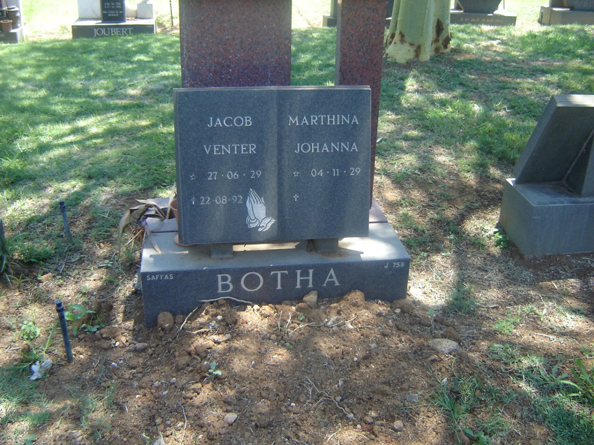 BOTHA Jacob Venter 1929-1992 &amp; Marthina Johanna 1929-