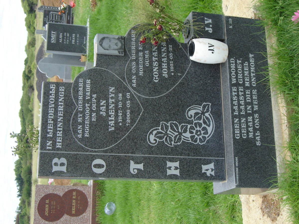 BOTHA Jan Valentyn 1949-2006 &amp; Constance Johanna 1951-