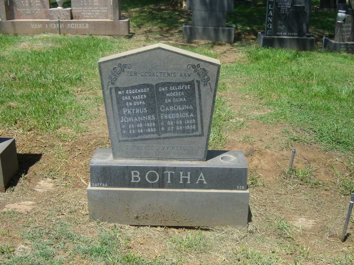 BOTHA Petrus Johannes 1925-1990 &amp; Carolina Fredricka 1929-1992