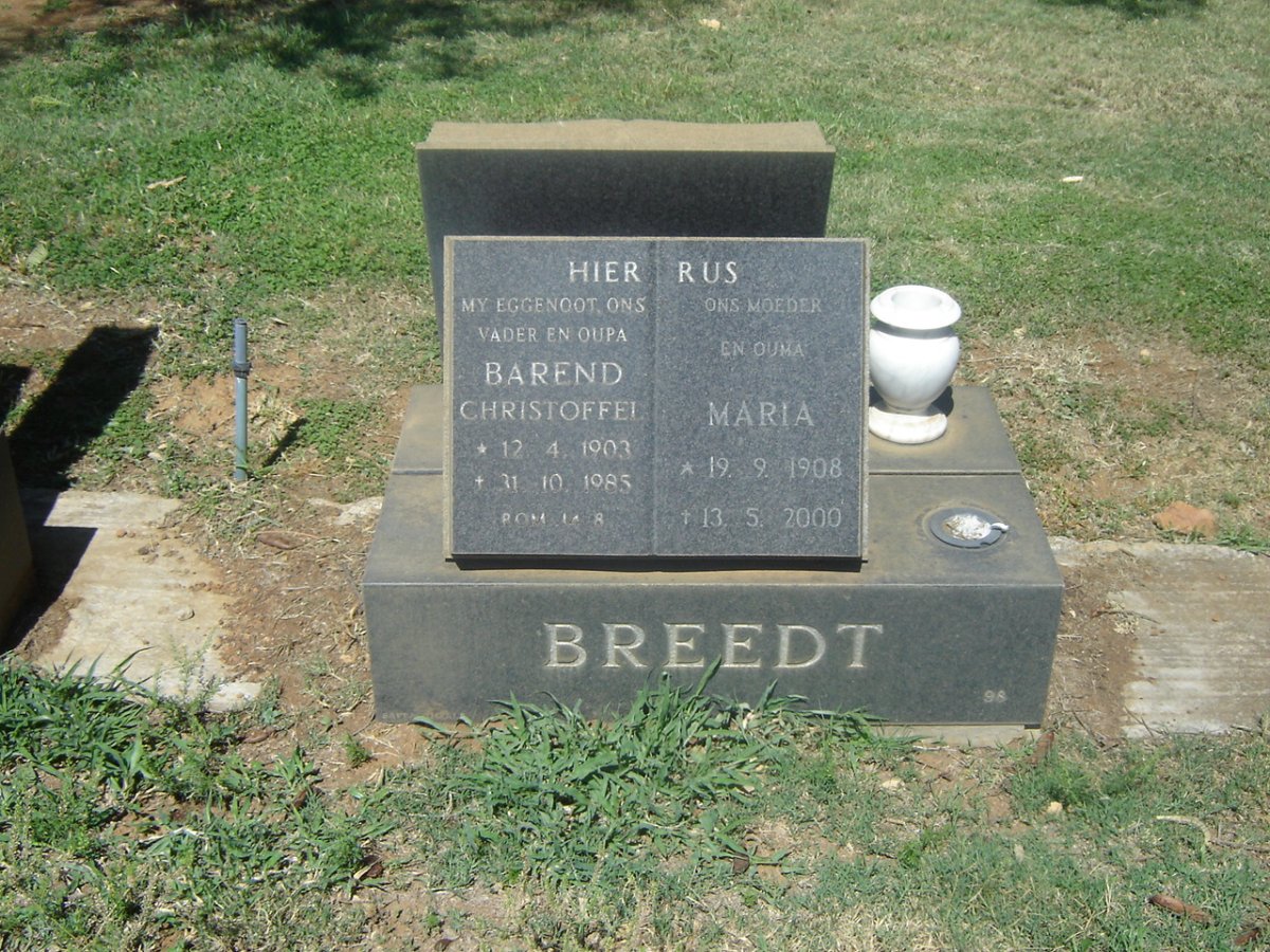 BREEDT Barend Christoffel 1903-1985 &amp; Maria 1908-2000