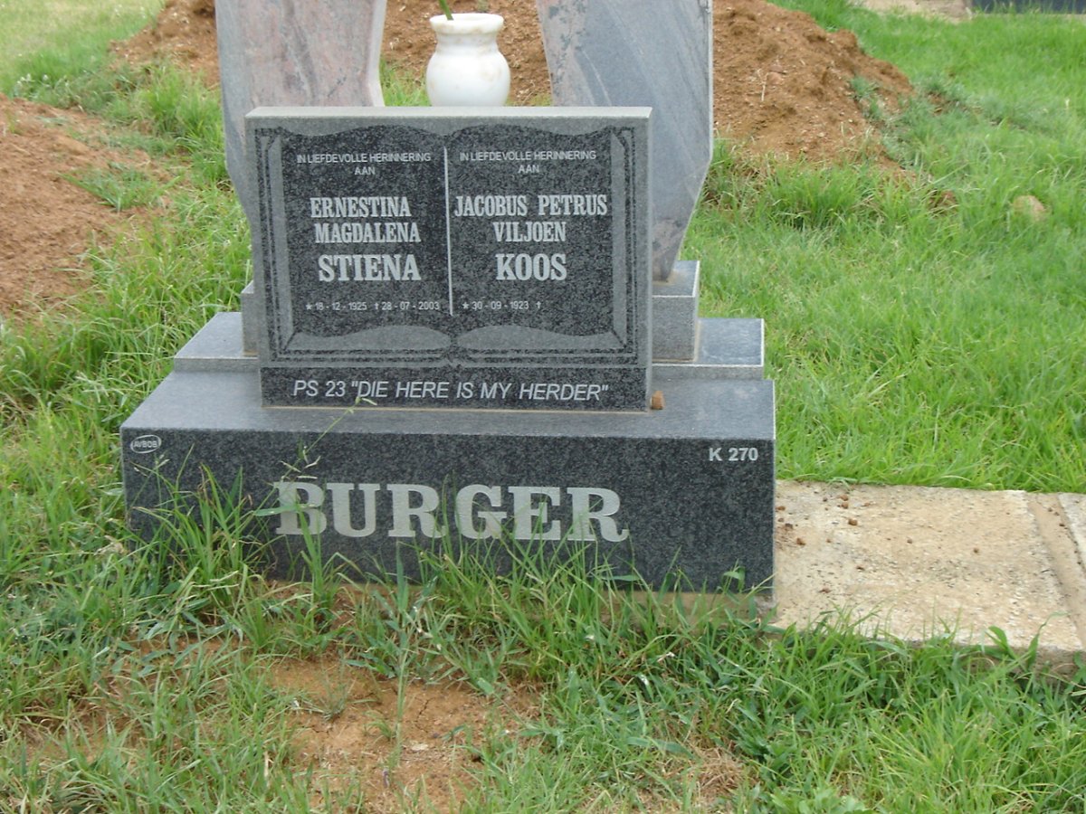BURGER Jacobus Petrus Viljoen 1923-  &amp; Ernestina Magdalena 1925-2003