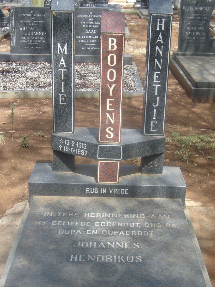 BOOYENS Johannes Hendrikus 1919-1997 &amp; Hannetjie