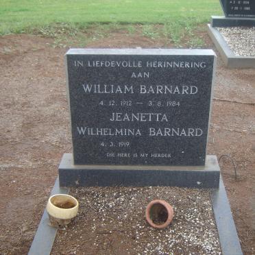 BARNARD William 1912-1984 &amp; Jeanetta Wilhelmina 1919-