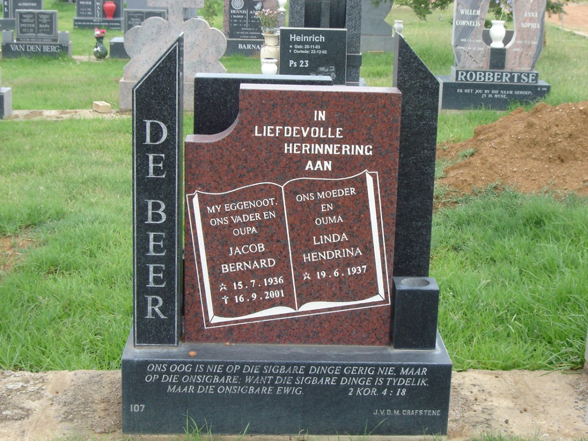 BEER Jacob Bernard, de 1936-2001 &amp; Linda Hendrina 1937-