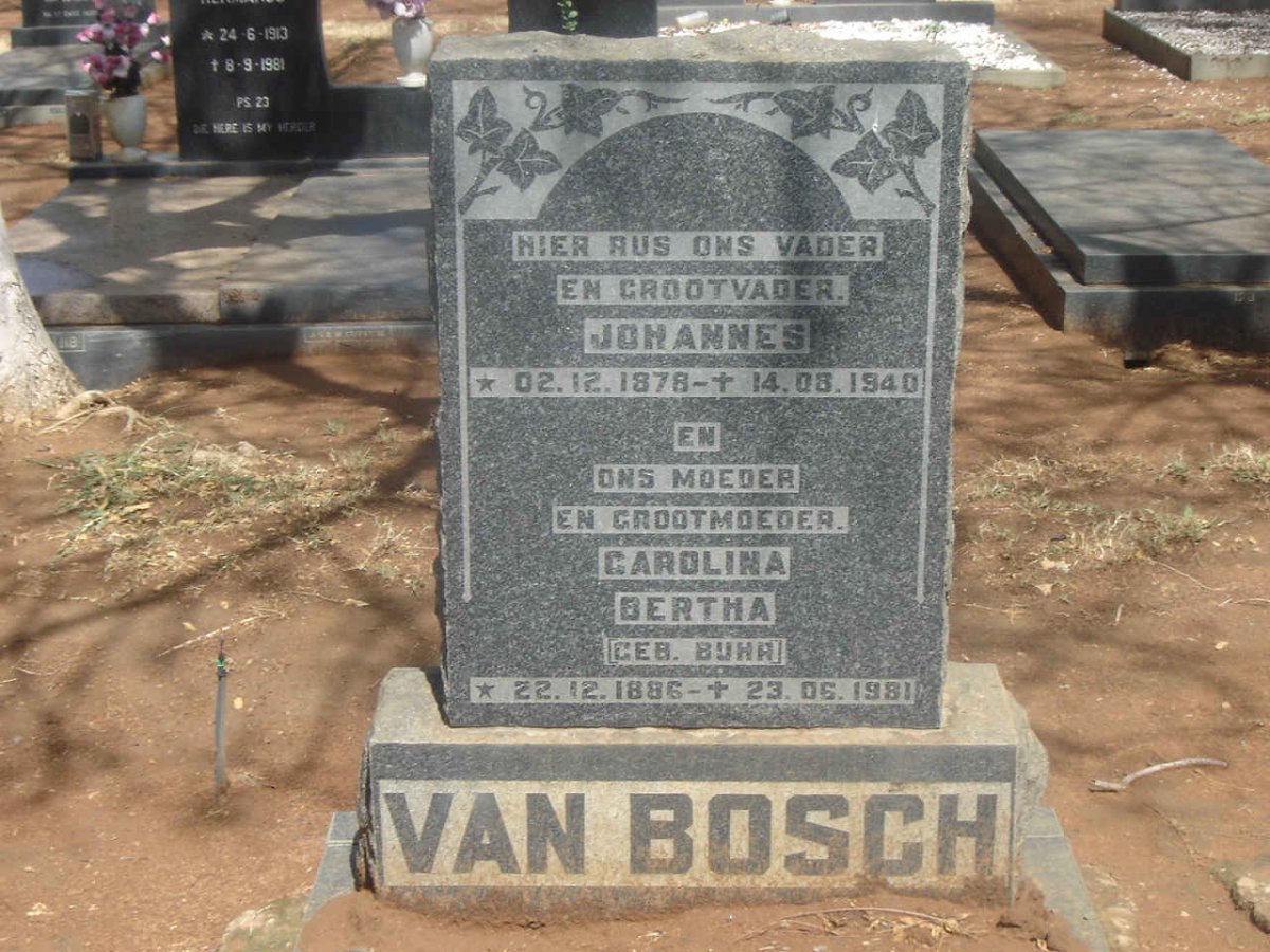 BOSCH Johannes, van 1878-1940 &amp; Carolina Bertha BUHR 1886-1981