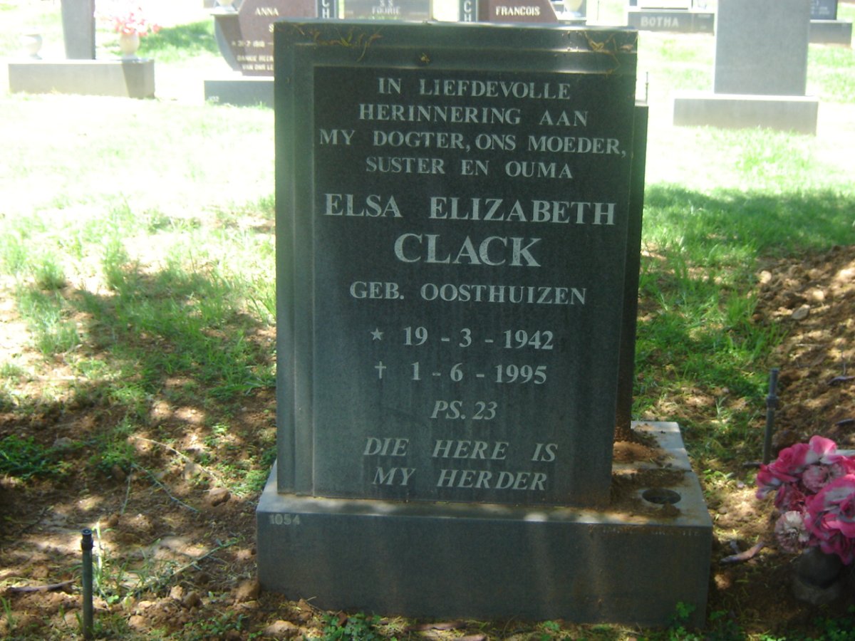 CLACK Elsa Elizabeth nee OOSTHUIZEN 1942-1995