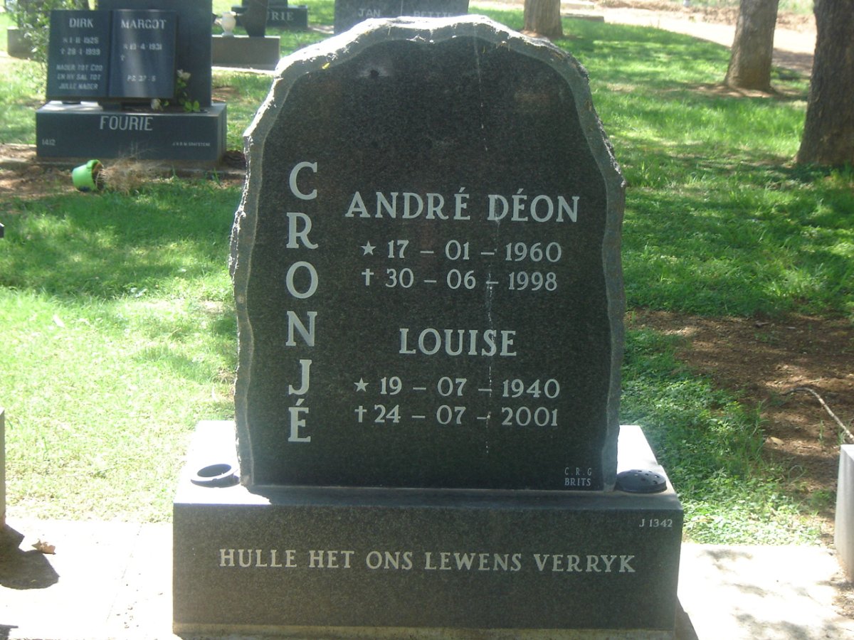 CRONJE Andre Deon 1960-1998 &amp; Louise 1940-2001