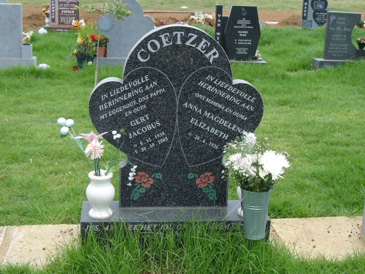 COETZER Gert Jacobus 1938-2005 &amp; Anna Magdelena Elizabeth 1936-