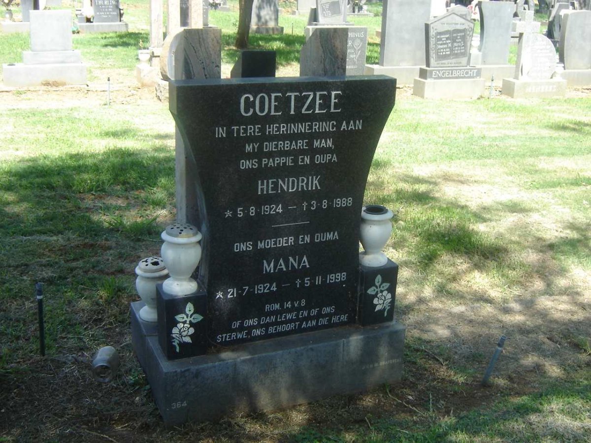 COETZEE Hendrik 1924-1988 &amp; Mana 1924-1998