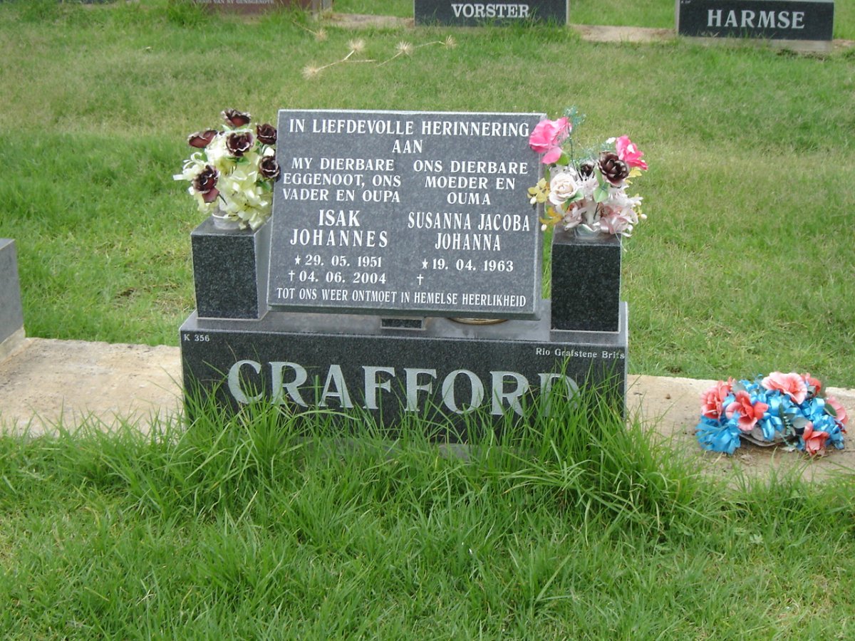 CRAFFORD Isak Johannes 1951-2004 &amp; Susanna Jacoba Johanna 1963-